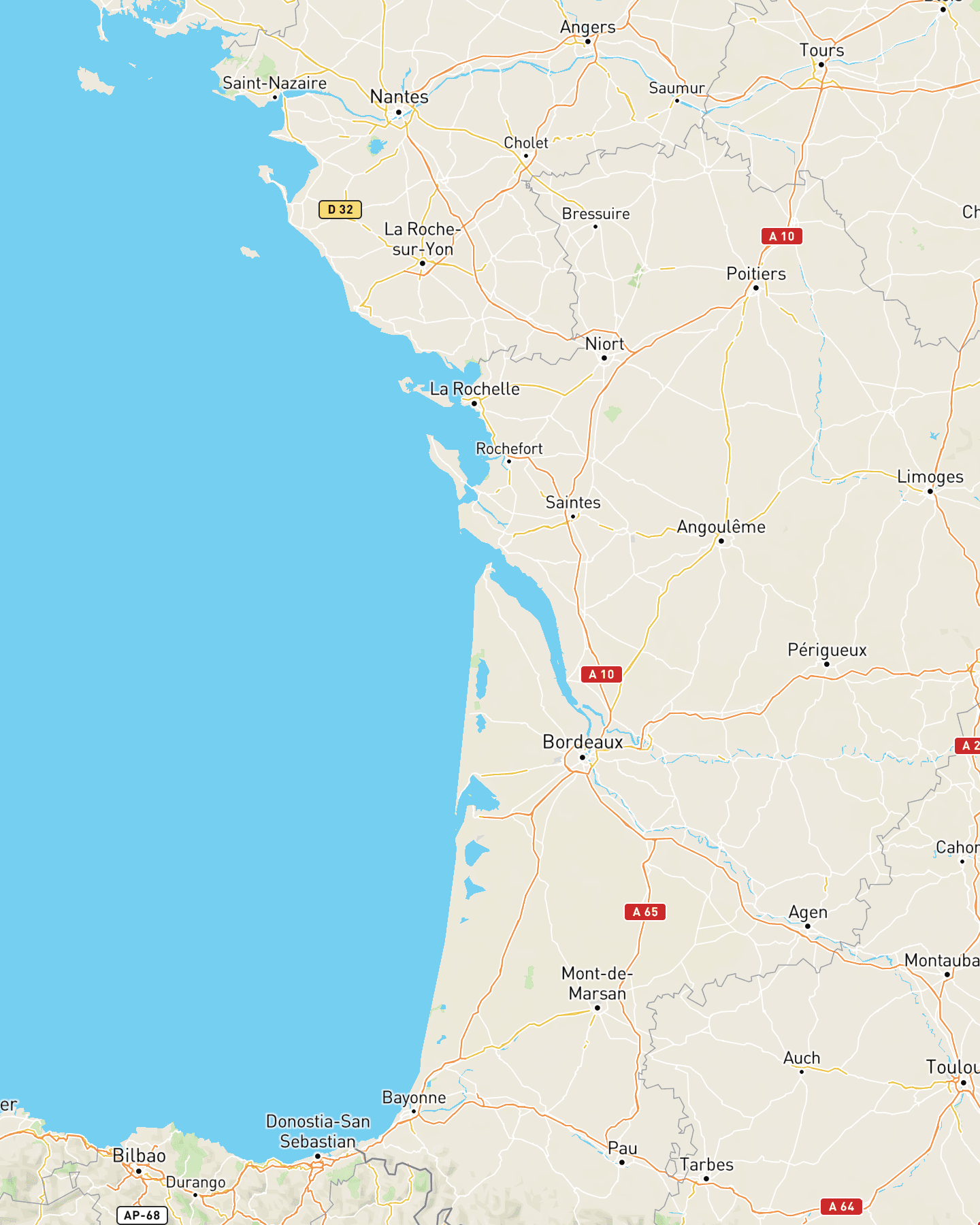 Map showing Traclet listings across a region