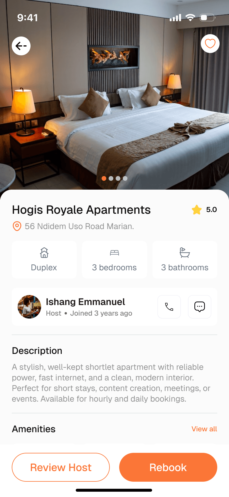 Traclet app listing detail with property photos